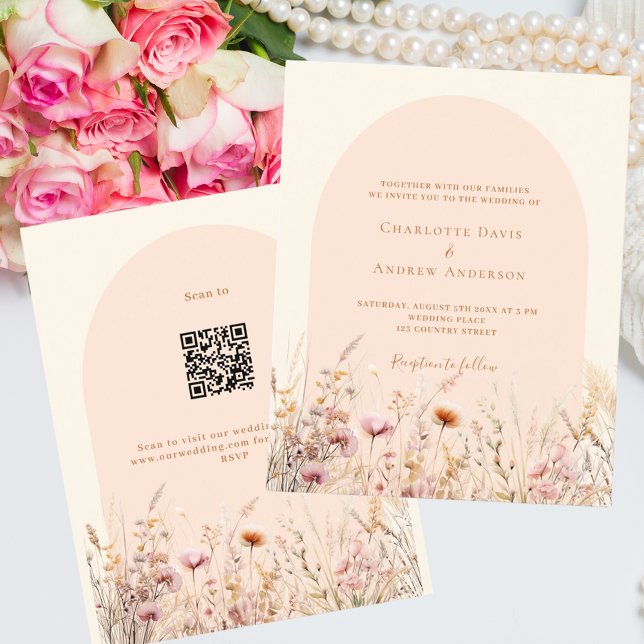 Wildflowers peach arch QR RSVP budget wedding (Creator Uploaded)