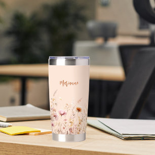 Wildflowers peach beige custom name script insulated tumbler