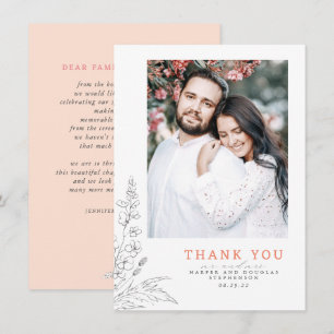 Wildflowers Peach Elegant Wedding Thank You Photo Card