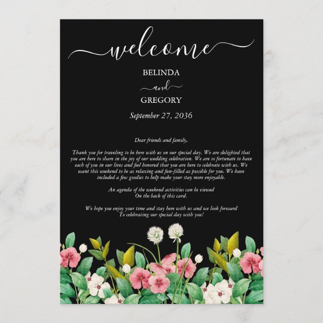 Wildflowers Periwinkle Black Wedding Itinerary Programme (Front)
