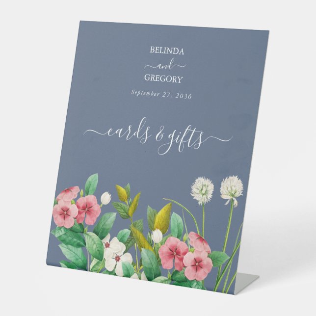 Wildflowers Periwinkle Blue Cards & Gifts Wedding Pedestal Sign (Front)