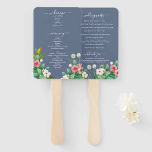 Wildflowers Periwinkle Dusty Blue Wedding Program  Hand Fan