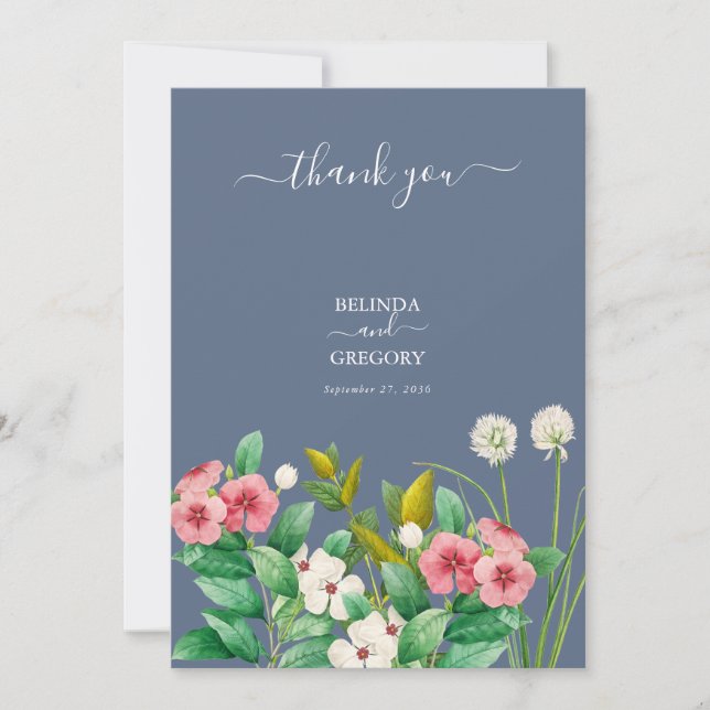 Wildflowers Periwinkle Dusty Blue Wedding Save The Date (Front)