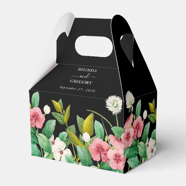 Wildflowers Periwinkle Watercolor Black Wedding   Favour Box (Front Side)