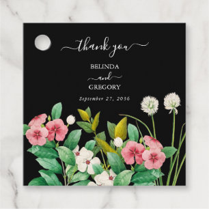 Wildflowers Periwinkle Watercolor Black Wedding  Favour Tags