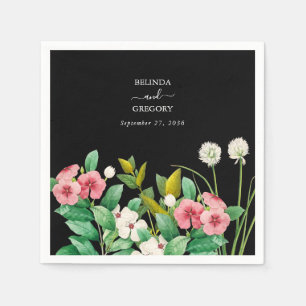 Wildflowers Periwinkle Watercolor Black Wedding Napkin