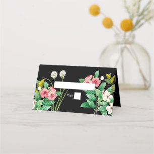 Wildflowers Periwinkle Watercolor Black Wedding Place Card