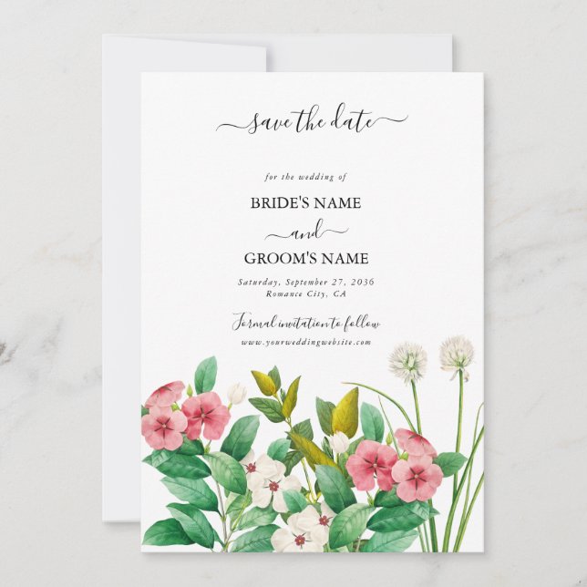 Wildflowers Periwinkle Watercolor Wedding  Save The Date (Front)