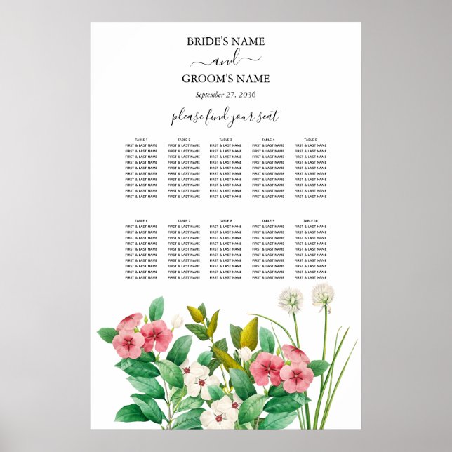 Wildflowers Periwinkle Wedding Seating Chart (Front)