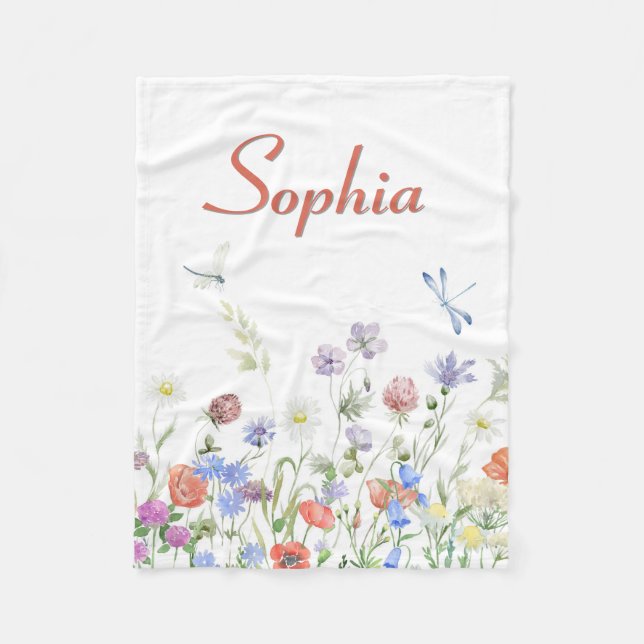 Wildflowers Personalised Custom name Fleece Blanket (Front)