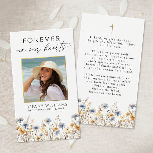 Wildflowers Photo Forever Hearts Cross Prayer Card