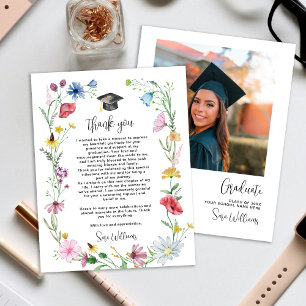 Wildflowers Photo Graduation Thank you Card