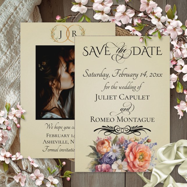 Wildflowers, Photo & Leaf Monogram - Wheat Save The Date (Creator Uploaded)