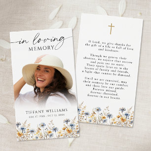Wildflowers Photo Loving Memory Cross Prayer Card