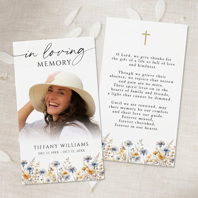 Wildflowers Photo Loving Memory Cross Prayer Card (Creator Uploaded)