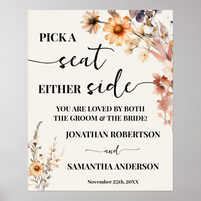 Wildflowers Pick Seat Either Side Wedding Ceremony Poster (Front)