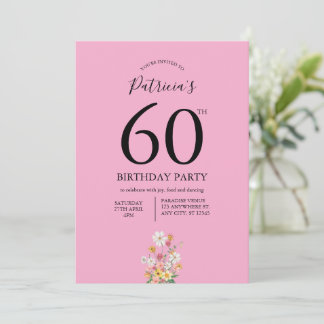 Wildflowers Pink 60th Birthday Invitation