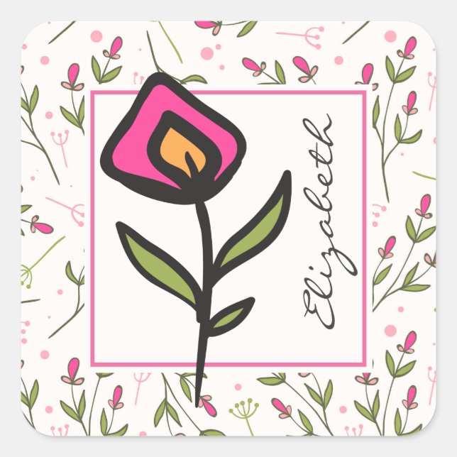 Wildflowers - Pink and Orange Petals Personalised Square Sticker (Front)