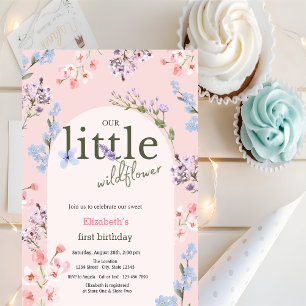 Wildflowers Pink Baby in Bloom Birthday Invitation