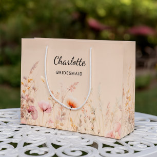 Wildflowers pink beige bridesmaid name large gift bag