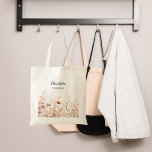 Wildflowers pink beige bridesmaid tote bag<br><div class="desc">Transparent background. decorated with wildflowers in pink and beige.  Personalise and add your bridemaide's name.
Back: no design</div>