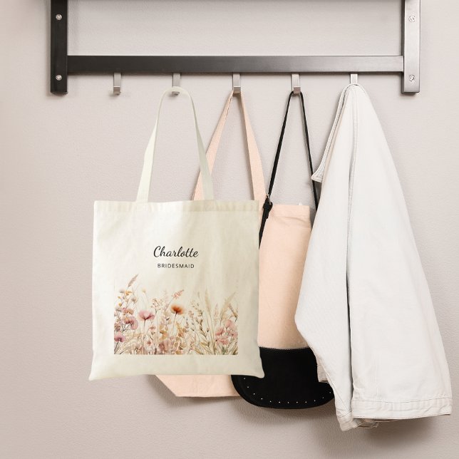 Wildflowers pink beige bridesmaid tote bag (Creator Uploaded)