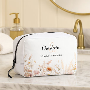 Wildflowers pink beige monogram name dopp kit