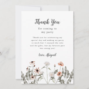 Wildflowers Pink Birthday Party   Thank You Card
