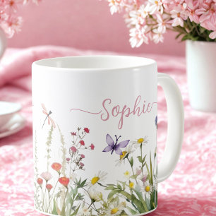 Wildflowers Pink Custom script name Coffee Mug