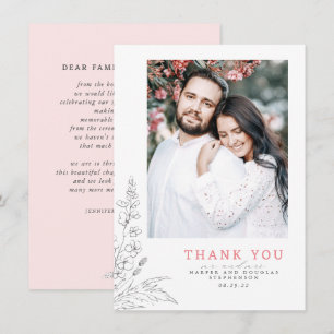 Wildflowers Pink Elegant Wedding Thank You Photo Card