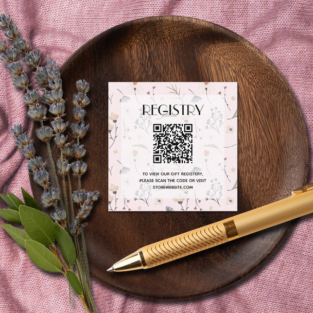 Wildflowers Pink Girl Baby Shower Registry QR Code Enclosure Card (Wildflowers on Pink Girl Baby Shower Registry QR Code Enclosure Cards)