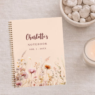 Wildflowers pink peach name script notebook