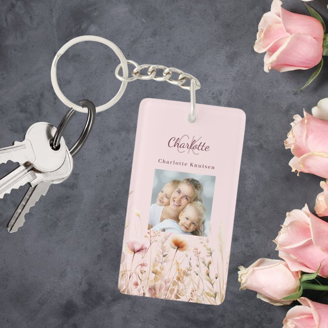 Wildflowers pink photo monogram key ring (Creator Uploaded)