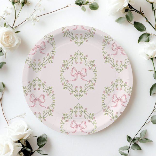 Wildflowers pink ribbon Bow Coquette baby shower Paper Plate (Creator Uploaded)