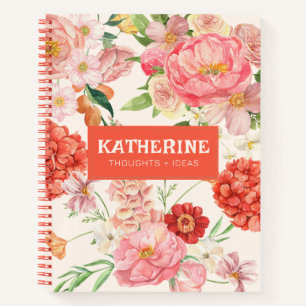 Wildflowers pink watercolor floral chic name notebook