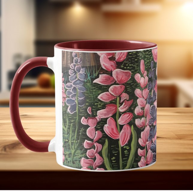 Wildflowers Pinks and Violets Original Artwork Mug (Elegant Floral Scenery, Unique for Kitchen or Cottage)