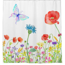wildflowers poppy meadow butterfly watercolor