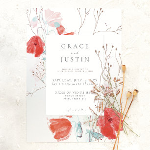 Wildflowers Poppy Wedding Invitation