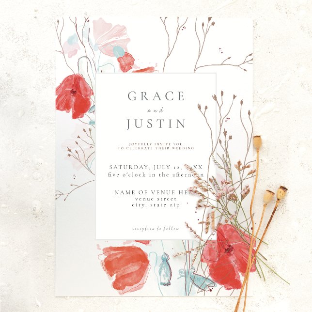 Wildflowers Poppy Wedding Invitation (Creator Uploaded)