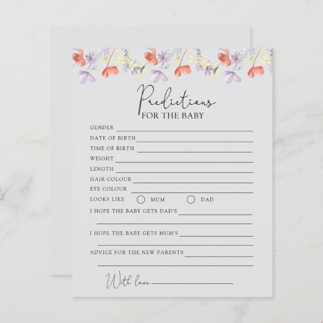 Wildflowers predictions for baby (Front/Back)