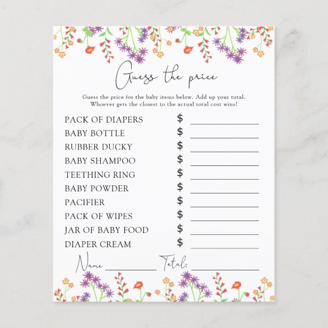 Wildflowers Price Guess game (Front)