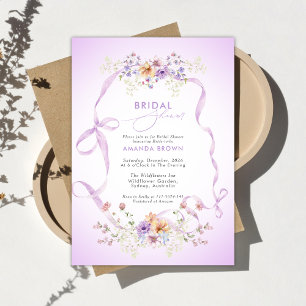 Wildflowers Purple Bow Love in bloom Bridal Shower Invitation