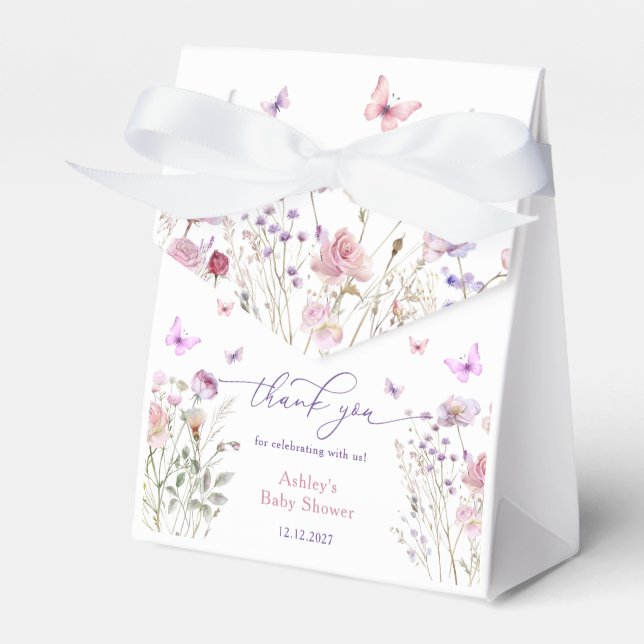 Wildflowers Purple Butterfly Baby Shower Thank You Favour Box (Front Side)