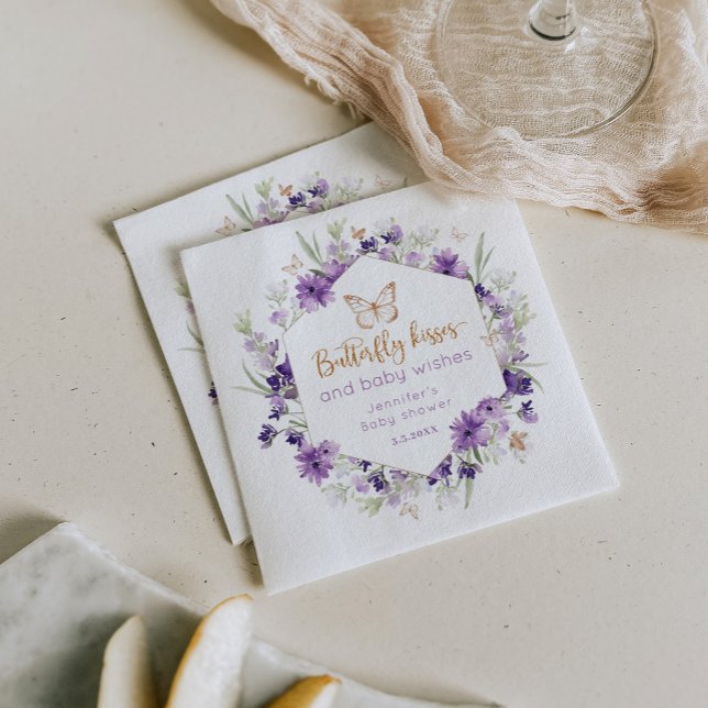 Wildflowers purple Butterfly kisses baby shower Napkin (Creator Uploaded)