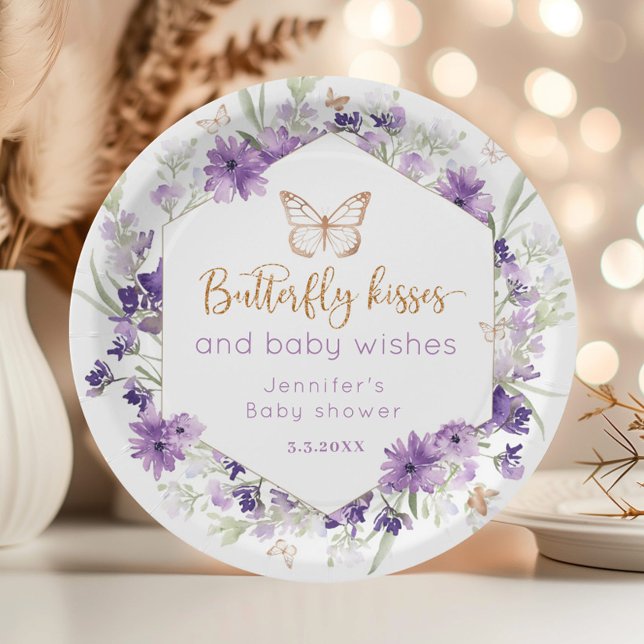 Wildflowers purple Butterfly kisses baby shower Paper Plate (Creator Uploaded)