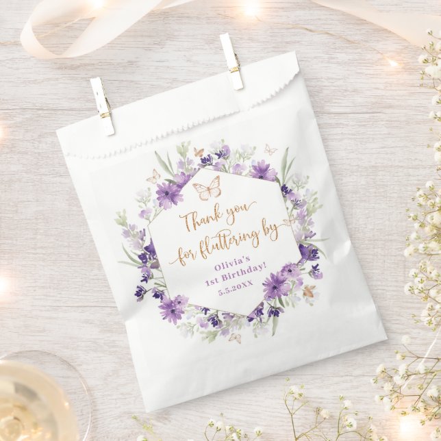Wildflowers purple butterfly Thanks for fluttering Favour Bags (Clipped)