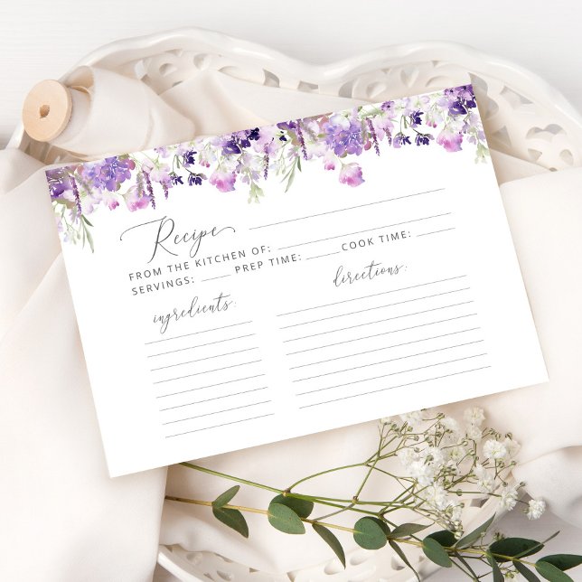 Wildflowers purple lilac bridal shower recipe card (Creator Uploaded)