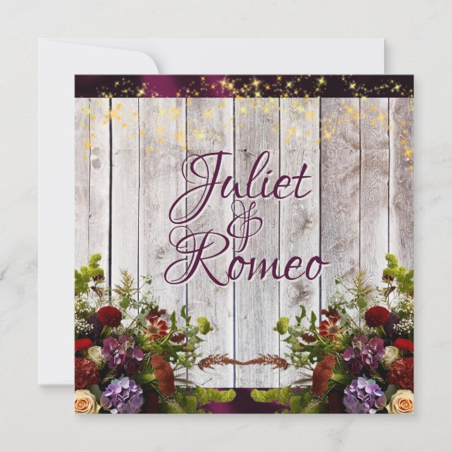 Wildflowers, Purple Ribbon & Lights Wedding 2 Invitation (Front)