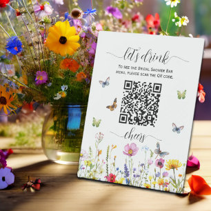 Wildflowers QR Code Bridal Shower Drink Menu Pedestal Sign