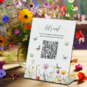 Wildflowers QR Code Bridal Shower Menu Pedestal Sign